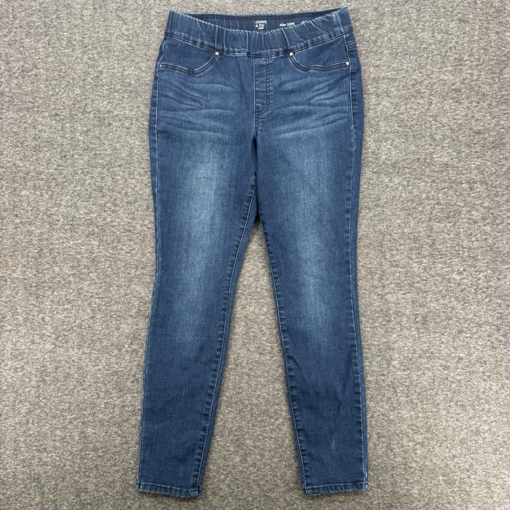 Crown & Ivy Petite Skinny Pull On Jeans Dark Wash Blue Size 10PR Jeggings - Picture 1 of 7